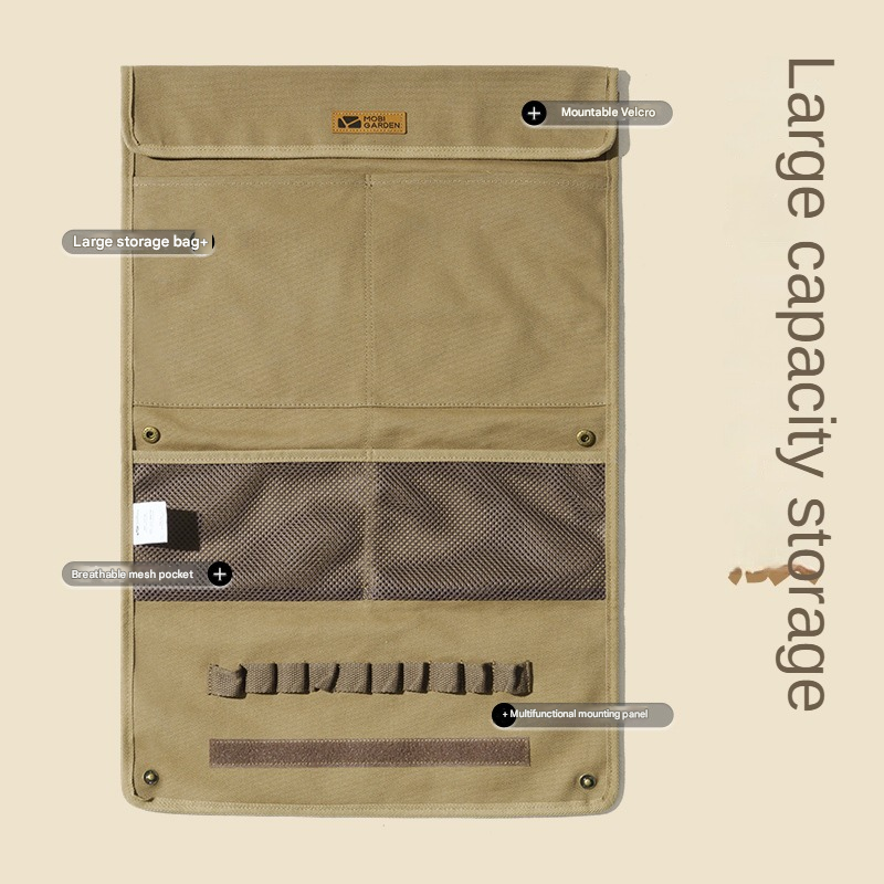 Mobi Garden Vintage Canvas Hanging Storage Bag Portable Lightweight Multifunctional Foldable Retro Cotton Sundries Bag Outdoor Camping Accessories